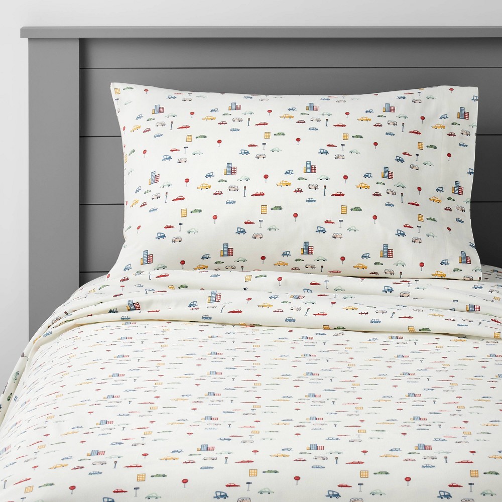 Photos - Bed Linen Full City Cars Cotton Kids' Sheet Set - Pillowfort™