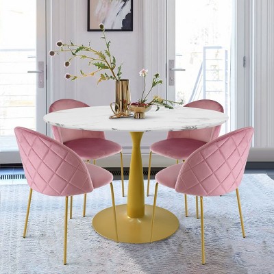 Harris+nano 5-piece Round-shaped Dining Table Set With 4 Tufted Velvet ...