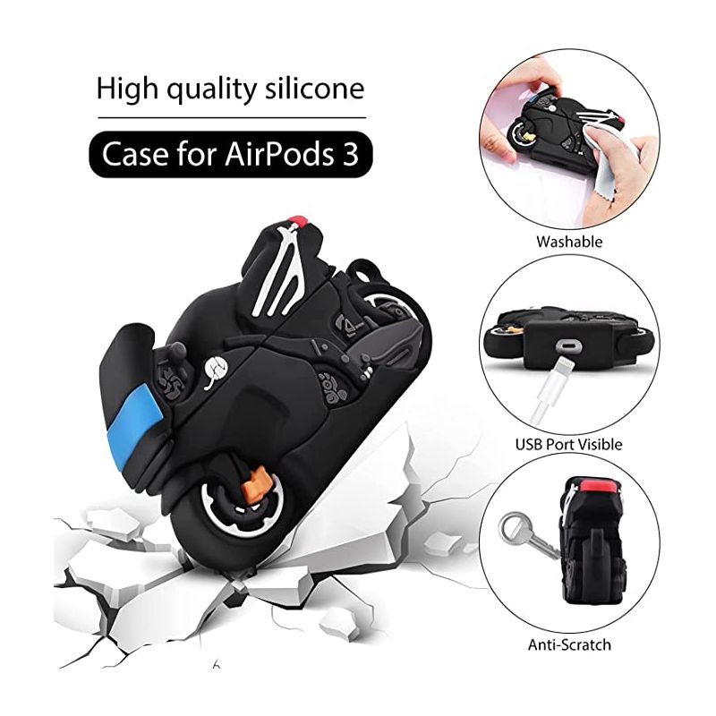 Worryfree Gadgets Case Compatible with AirPods 3 Case 3D Cartoon Cool Motorcycle Airpod 3 Design Men Boys Kids Shockproof Keychain Protective, 2 of 8