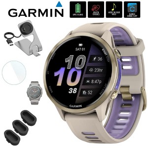 Garmin Forerunner 970 GPS Smartwatch, Titanium and Gray/Indigo Band +Accessories Bundle - 1 of 4
