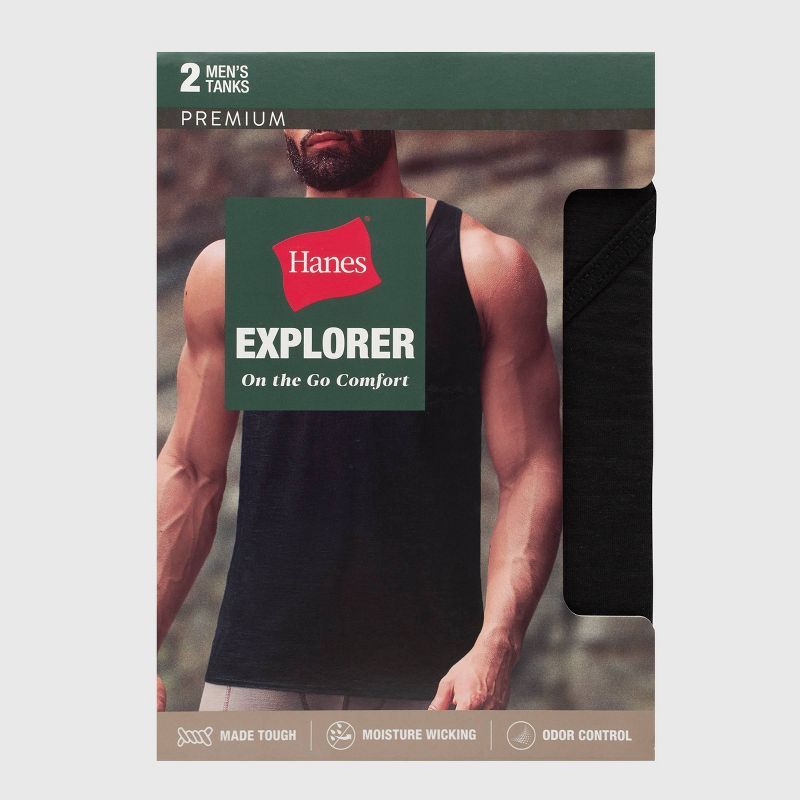 Hanes Premium Men&#39;s Explorer Tank Top Undershirt 2pk - Heathered Olive Green/Black, 5 of 6