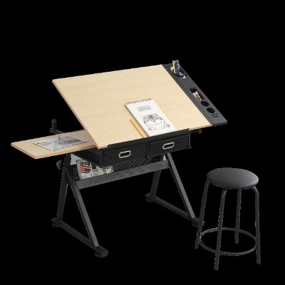 CENGHU Adjustable Tilt Desktop Multifunctional Desk with Drawers, Writing Desks with Storage & Stool, Home Office Desk, Drawing Drafting Table Desk