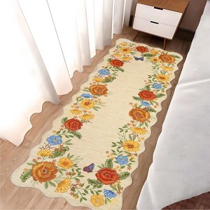 2x6 Yellow Floral Runner Rug, Machine Washable Low Pile Non-Slip Accent Carpet for Hallway, Dorm, Entryway, Stain-Resistant Easy-Clean Indoor Mat - 1 of 4