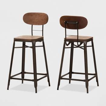 Set of 2 Varek Bamboo and Rust Finished Steel Stackable Counter Height Barstools Brown - Baxton Studio
