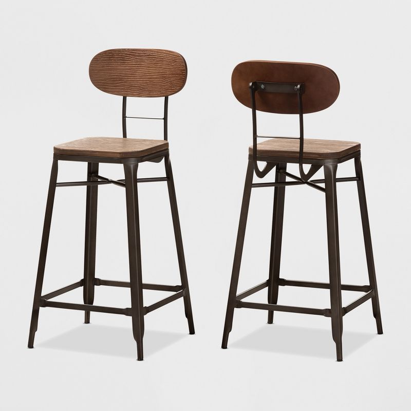 Set of 2 Varek Bamboo and Rust Finished Steel Stackable Counter Height Barstools Brown - Baxton Studio, 1 of 9