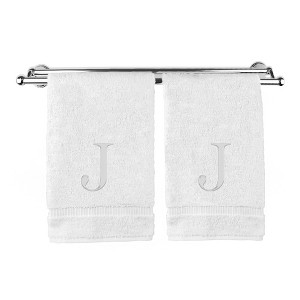 BC BARE COTTON Monogrammed Hand Towel, 100% Turkish Cotton - Set of 2 - White - Silver Block - 1 of 2