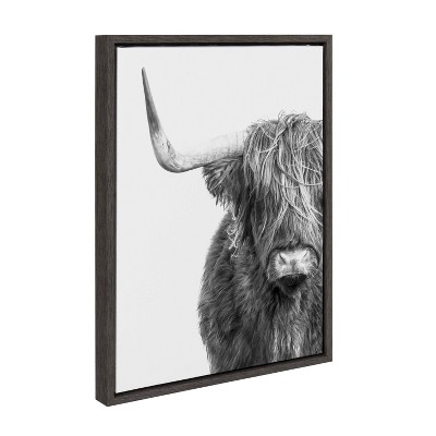 Sylvie Highland Cow Black and White Framed Canvas Art