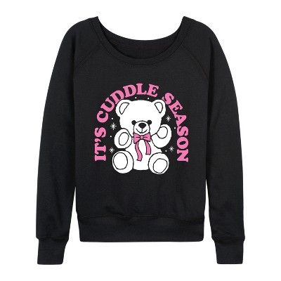 Women's - Instant Message - Its Cuddle Season Lightweight French Terry Wide Neck Long Sleeve Graphic Shirt