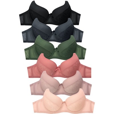 PACK OF 6 SOFRA WOMEN'S FULL CUP FLORAL LACE TRIM BRA (BR4447PL)  38C