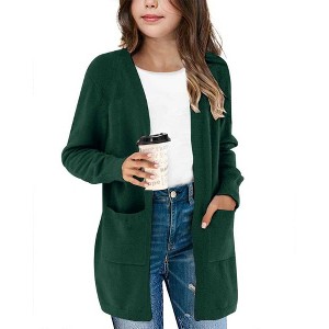 BLUEMING Girls Solid Color Knit Cardigan Long Sleeve Button Front Sweater with Pockets Adorable Loose Fit Kids Outerwear - 1 of 2