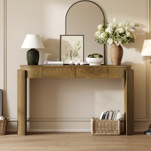HDZNVF Entryway Table with Natural Wood Grain Finish, Console Table with Fluted Design, Pine Wood - 1 of 4