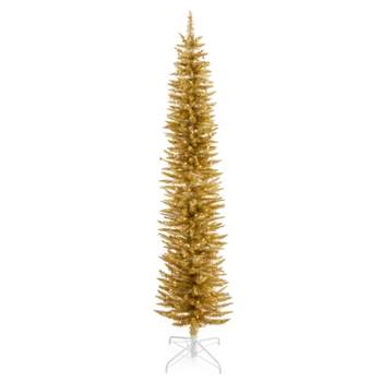 Home Heritage 7 Foot Prelit Artificial Pencil Christmas Holiday Tree with White LED Lights, Folding Metal Stand and Easy Assembly