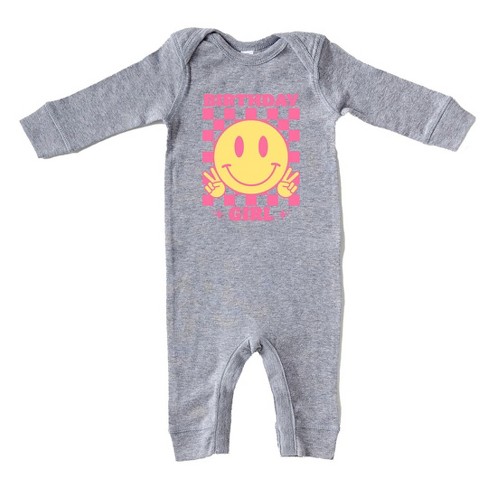 The Juniper Shop Birthday Girl Checkered Baby Romper - Newborn - Heather Grey - image 1 of 3