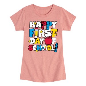 Girls' - Instant Message - Happy First Day Of School Fitted Short Sleeve Graphic T-Shirt - 1 of 4