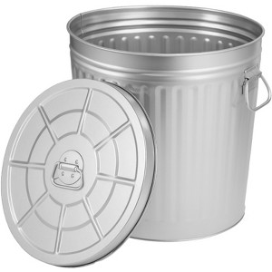 Round Galvanized Steel, Trash Can with Lid - Durable Metal Bucket for Backyard, Lawn, Garden and Yard Use - 1 of 4