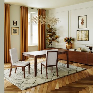 Set of 2 Mid-Century Modern Dining Chair Upholstered Dinner Chair, Stitching Design, Walnut/Gray - Modernluxe - 1 of 4