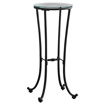 Accent Table Hammered Metal with Tempered Glass Black - EveryRoom