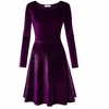 Women's Scoop Neck Wrist Sleeve Length Dress Solid Slim Flowy Swing A-Line Velvet Cocktail Party Dress - 2 of 4