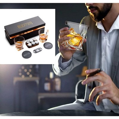 10oz Clear Glass Whiskey and Cigar Holder Set