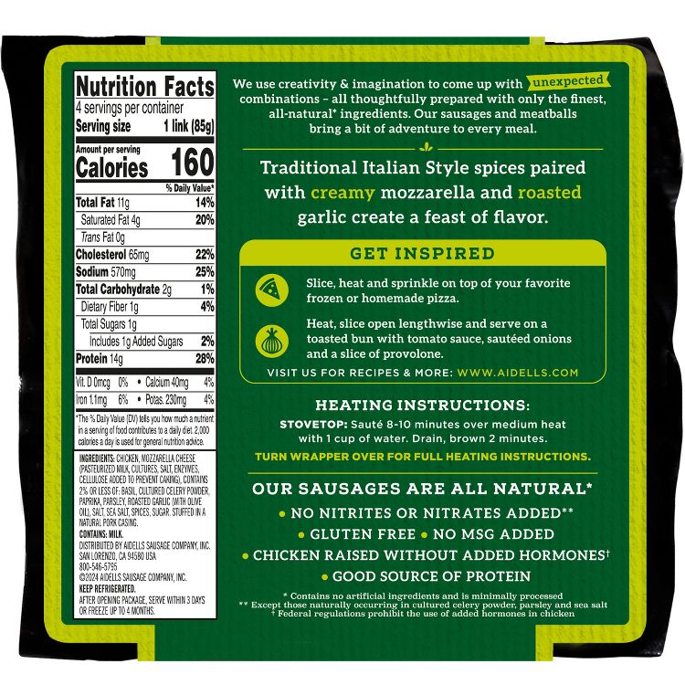 Aidells Italian Style with Mozzarella Cheese Smoked Chicken Sausage - 12oz/4ct, 3 of 4