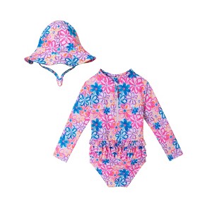 Andy & Evan   Floral Print Infant Rashguard w/Hat - 1 of 4