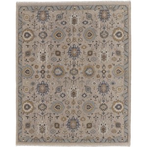 Tan Brown and Gray Wool Oriental Hand Knotted Area Rug With Fringe - 1 of 4