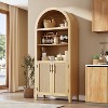 Arched Bookcase with Doors - 5 Tier Open Display Shelf with Rattan Decor - 2 of 4