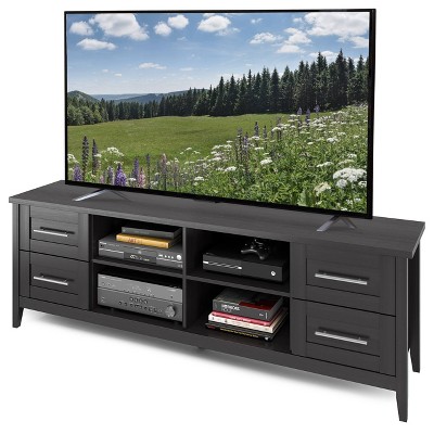 Elegant Black Wood Grain Extra-Wide TV Stand with Nickel Handles