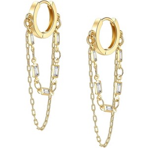 14K Gold Plated Huggie Earrings with Tassel Chain, Heart & CZ Designs, Friendship Gift - 1 of 4