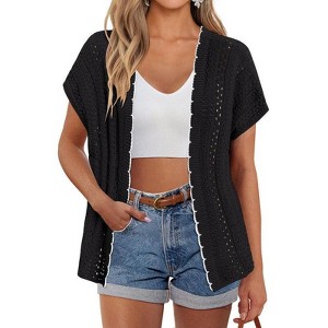 Coolmee Women's Plus Size Crochet Cardigan Lightweight Short Sleeve Summer Boho Open Front Knitted Cardigans - 1 of 4