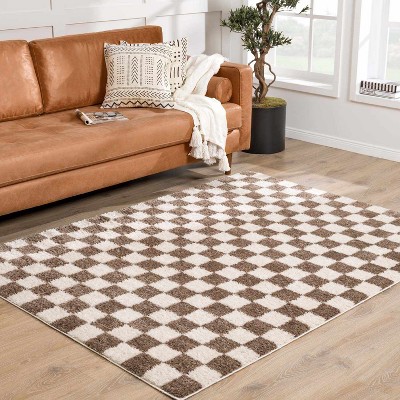 Hauteloom Canika Brown Washable Checkered Area Rug