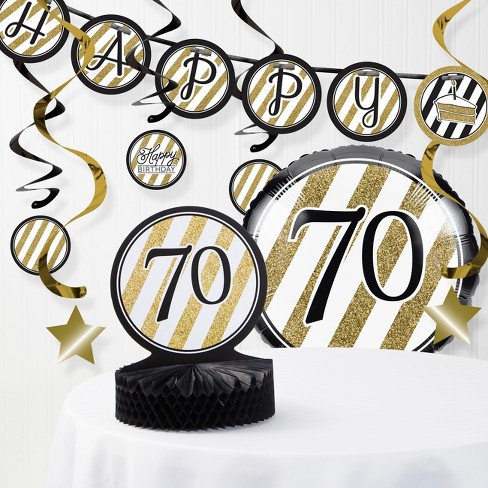 70th Birthday Party Decorations Kit Black Gold Target