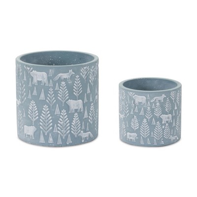 Melrose Woodland Winter Stone Planter (Set of 2)