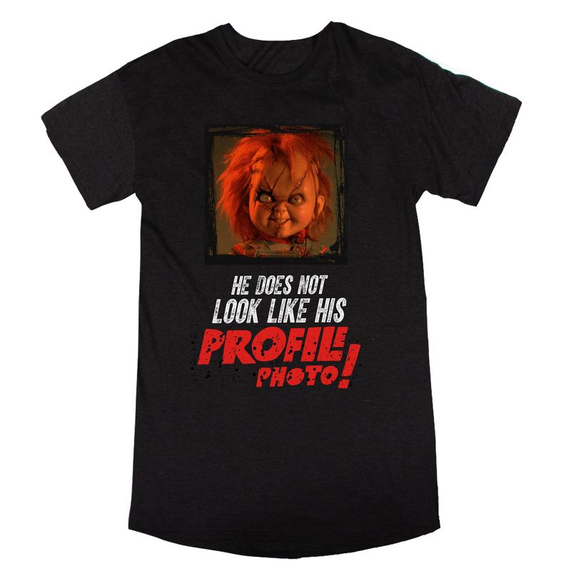 Chucky Creepy Profile Photo Women's Charcoal Heather Short Sleeve Sleep Shirt, 1 of 3