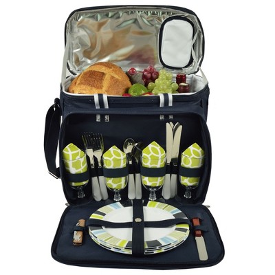 Green Insulated Picnic Cooler with Service for Four