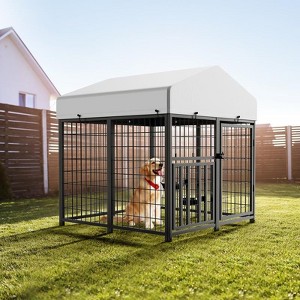 Okak Large Outdoor Dog Kennel with Waterproof and UV-Protect Cover, Dog Crate with Heavy-Duty Metal Frame, Dog Cage for Lage Dogs, Black - 1 of 4