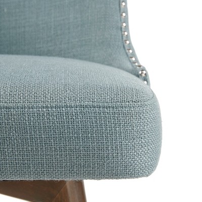 Elegant Blue Swivel Counter Stool with Walnut Wood Finish