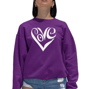 LA Pop Art Women's Word Art Crewneck Sweatshirt - Script Love Heart - 1 of 4