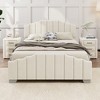 Okak Full Platform Bed Frame Velvet Upholstered Minimalist Bed with Vertical Channel Tufted Headboard Noise-Free No Springs Required, Beige - 2 of 4