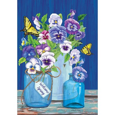 Blue and Purple Spring Garden Flag with Mason Jars, 28" x 40"
