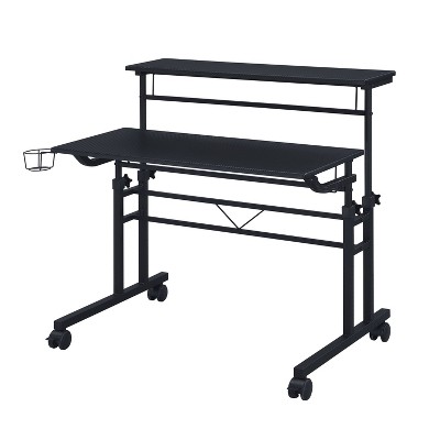 NicBex 35.25 Inch Rolling Home Writing Desk with Height Adjustable Desktop and Moveable Shelf