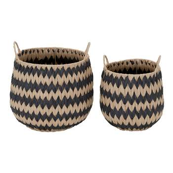 Household Essentials Set of 2 Flame Stitch Baskets Cattail and Paper Fibers