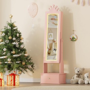 Kids Jewelry Armoire with LED Light, Full-Length Mirror & 3 Drawers - Freestanding Organizer & Vanity Cabinet for Girls' Dress-Up - 1 of 4