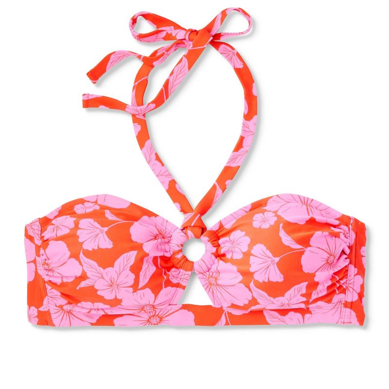 Women's Ring Front Halter Bandeau Bikini Top - Wild Fable™ Orange/Pink Tropical Print, 6 of 14