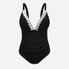 Women's Plus Size Lace V-Neck Shirred Tummy Control One-piece Swimsuit -Cupshe - 2 of 4