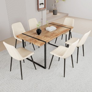 NicBex Dining Room Table Set for 6 Morden Dining Table Set with Walnut MDF Tabletop, Metal Legs and 6 Suede Chairs for Home Office - 1 of 4