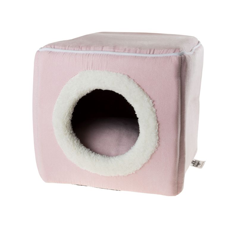 Cat House - Indoor Bed with Removable Foam Cushion - Cat Cave for Puppies, Rabbits, Guinea Pigs, Hedgehogs, and Other Small Animals by PETMAKER (Pink), 1 of 9