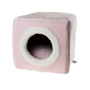 Cat House - Indoor Bed with Removable Foam Cushion - Cat Cave for Puppies, Rabbits, Guinea Pigs, Hedgehogs, and Other Small Animals by PETMAKER (Pink)