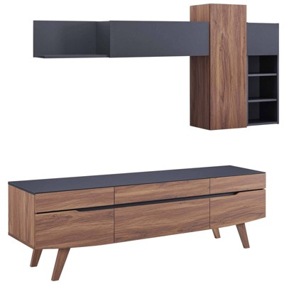 2pc Scope Entertainment Center Walnut/Gray - Modway