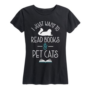 Women's - Instant Message - Read Books Pet Cats Short Sleeve Graphic T-Shirt - 1 of 4